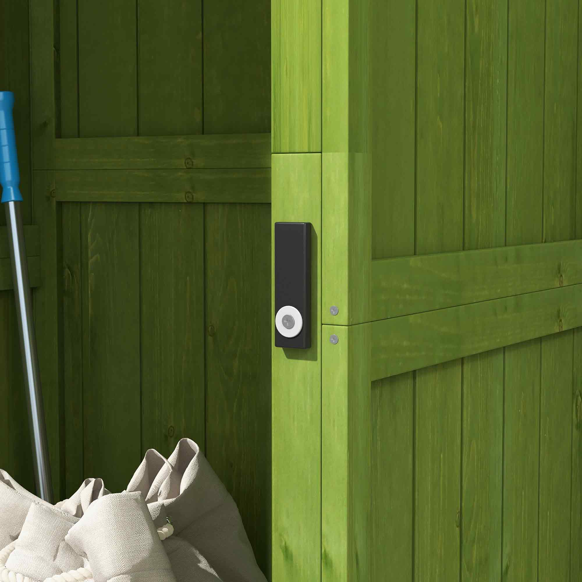 Outsunny Small Shed, Tall Slim Wooden Garden Shed with 3 Removable Shelves and Roof Hatch, Compact Outdoor Tool Storage Cabinet with Asphalt Roof and Door Latch, 77 x 54.2 x 179 cm, Green