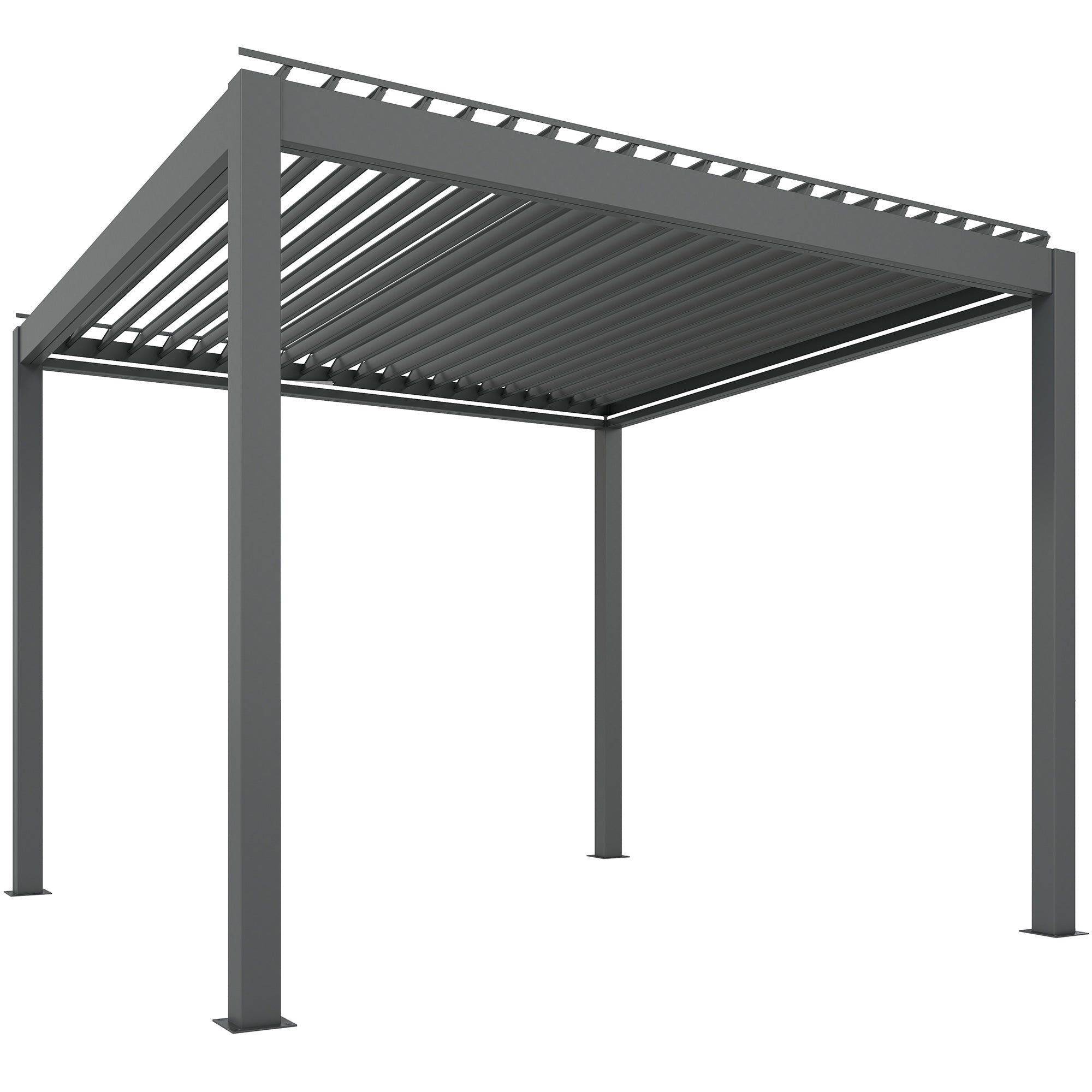 Outsunny 3 x 3(m) Electric Louvered Pergola with LED Lights, Aluminium Pergola Hardtop Gazebo with Remote, Adjustable Roof and Drainage System, Water and UV Proof
