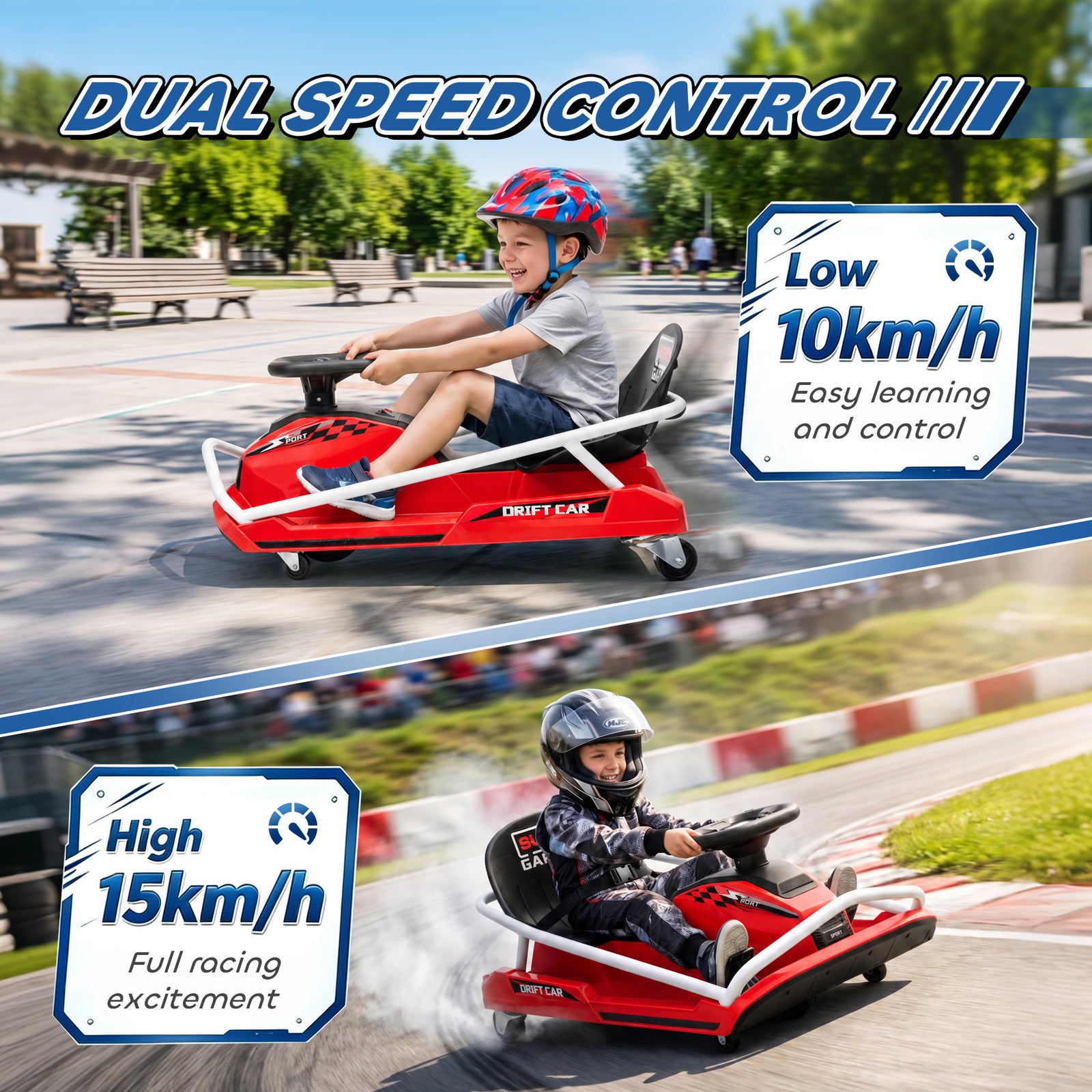 AIYAPLAY 24V Electric Go Kart for Kids with Drift Mode, 300W Brushless Motor, Soft Start and Dual Speed for Ages 6-10, Red