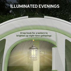 Outsunny 3000mm Waterproof Camping Tent, 5-6 Man Family Tent with Living and Bedroom, Carry Bag Included, Cream and Green