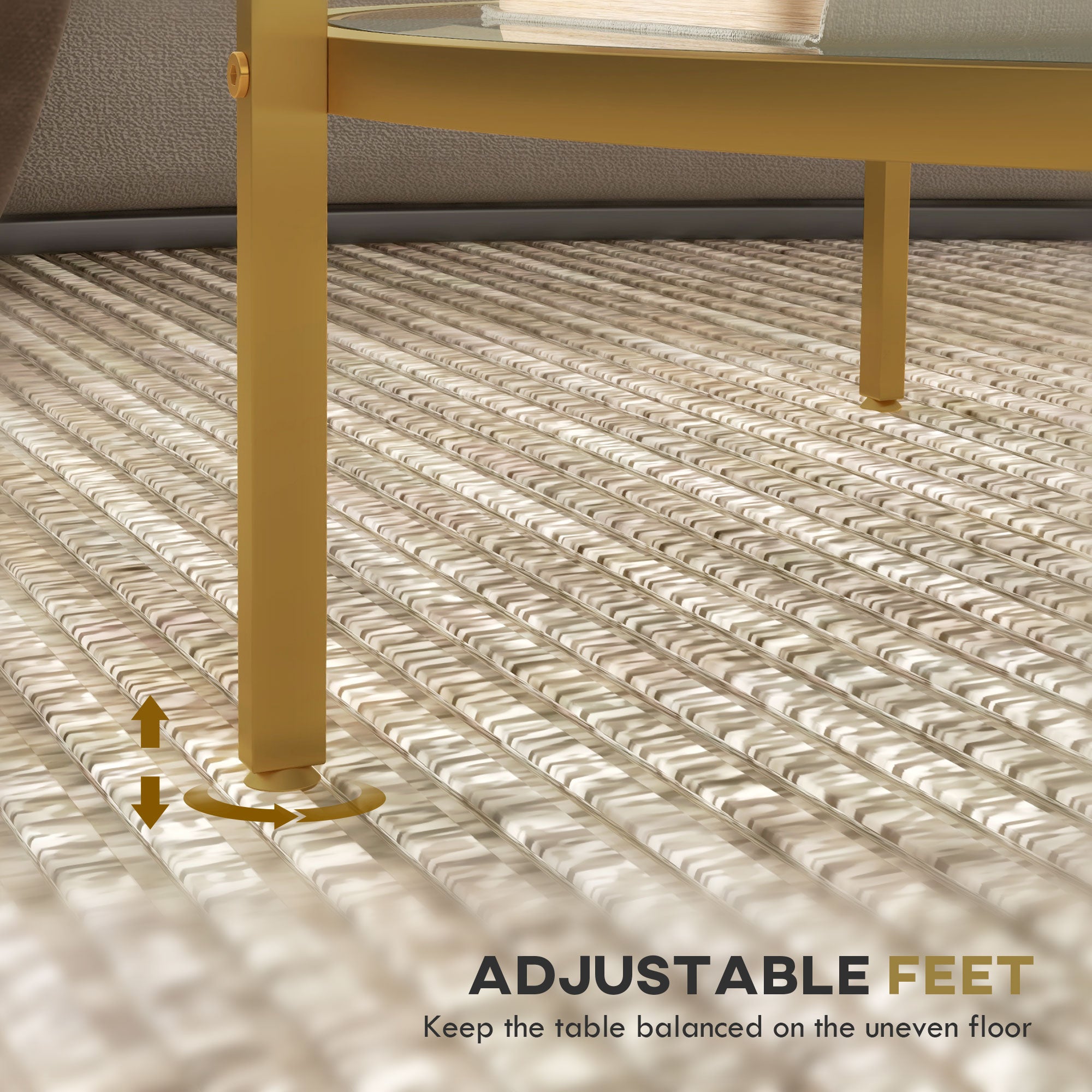 HOMCOM Round Coffee Table with Storage, 2-Tier Tempered Glass Coffee Table with Steel Frame for Living Room, Gold Tone