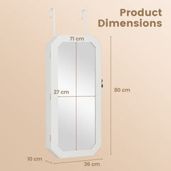 Lockable Full-Length Mirror Jewelry Cabinet with Storage Shelves for Bedroom-White
