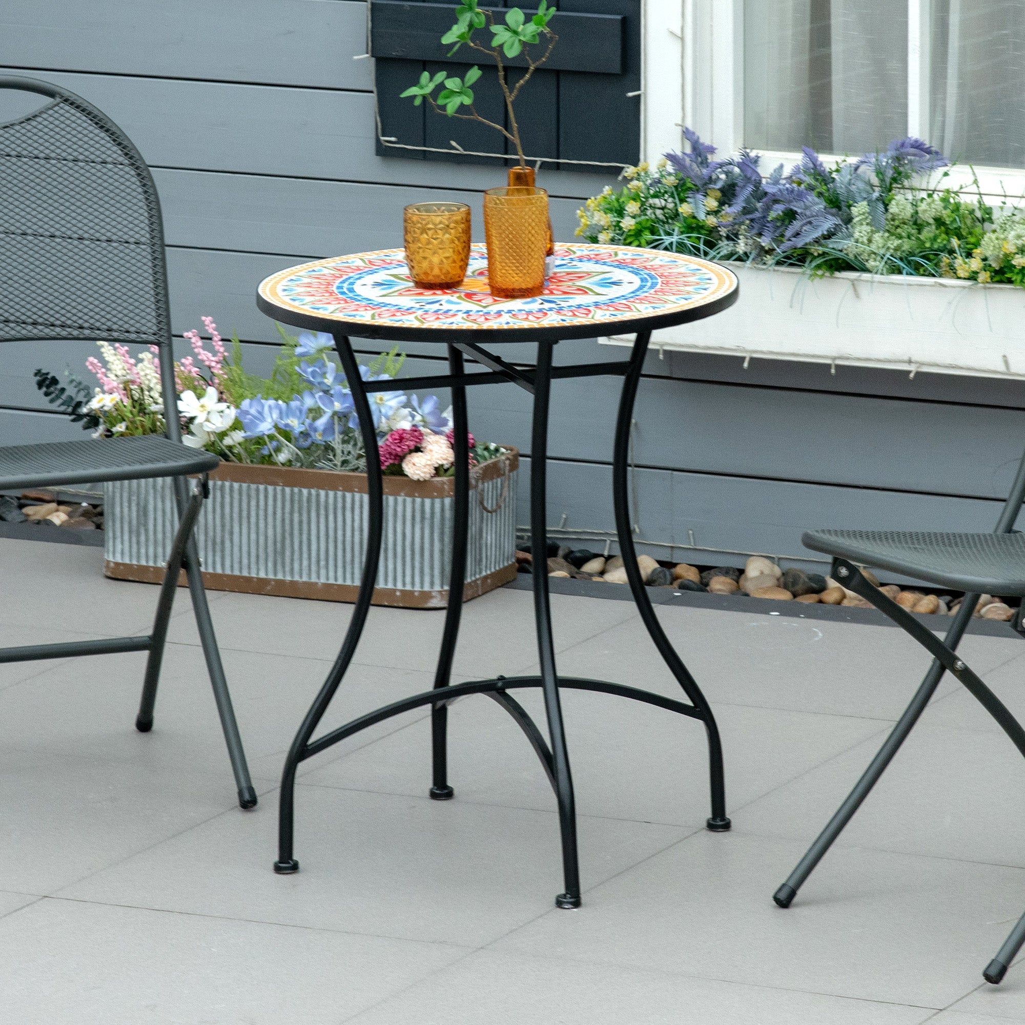 Outsunny _60cm Mosaic Outdoor Patio Table - Red
