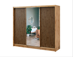 Oak Wotan / Black Mirrored Sliding Door Wardrobe 250cm – WINDSOR