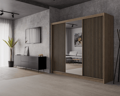 Oak Wotan / Black Mirrored Sliding Door Wardrobe 250cm – WINDSOR