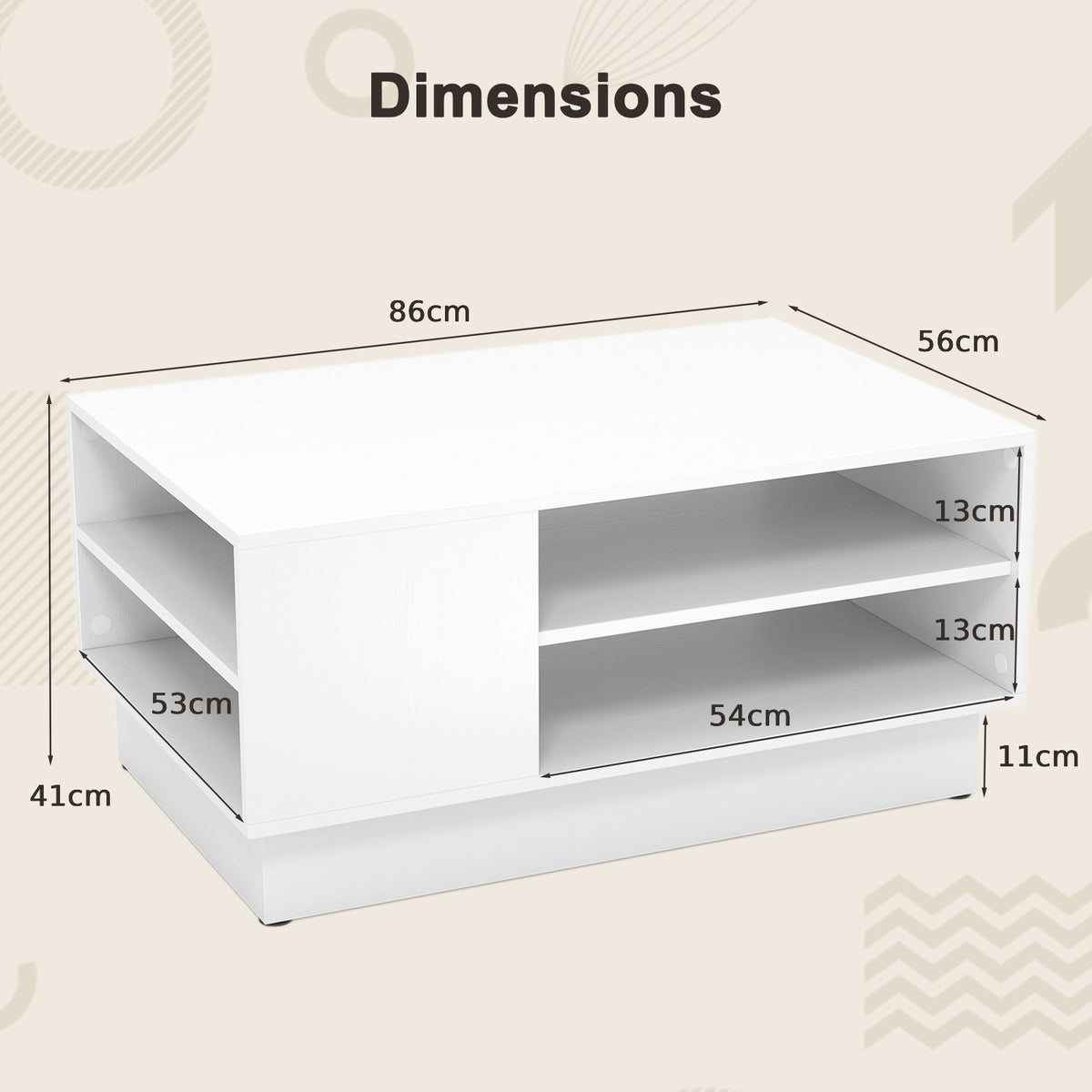 Modern Rectangle Coffee Table with 2-Tier Open Storage Shelves-White