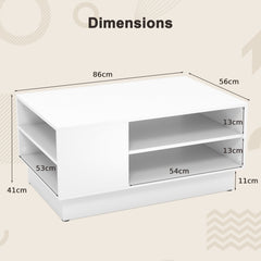 Modern Rectangle Coffee Table with 2-Tier Open Storage Shelves-White