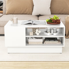 Modern Rectangle Coffee Table with 2-Tier Open Storage Shelves-White