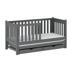 The grey Kaja single bed with trundle and storage drawers