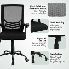 HOMCOM Modern Home Office Furniture Set, Computer Desk with Storage Shelf and Ergonomic Mesh Chair with Flip-Up Armrests, Lumbar Support, Adjustable Height, Rustic Brown and Black