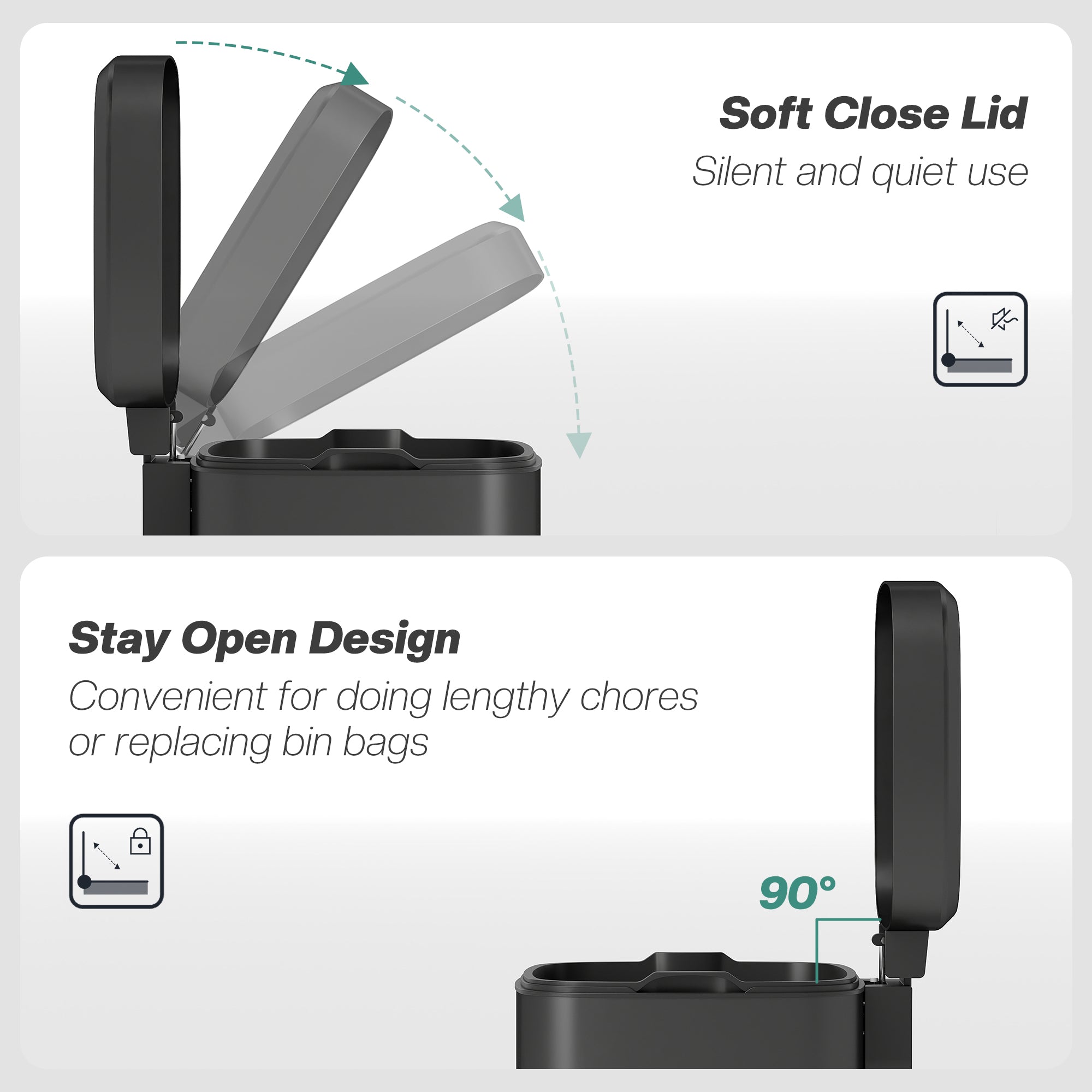 HOMCOM 20L Modern Boxy Metal Home Kitchen Bin - Black