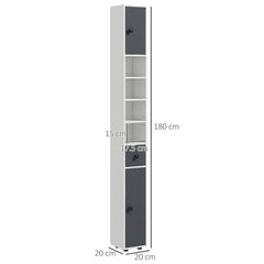kleankin 180cm Slim Bathroom Cabinet, with Drawer, Shelves and Cupboards - Grey