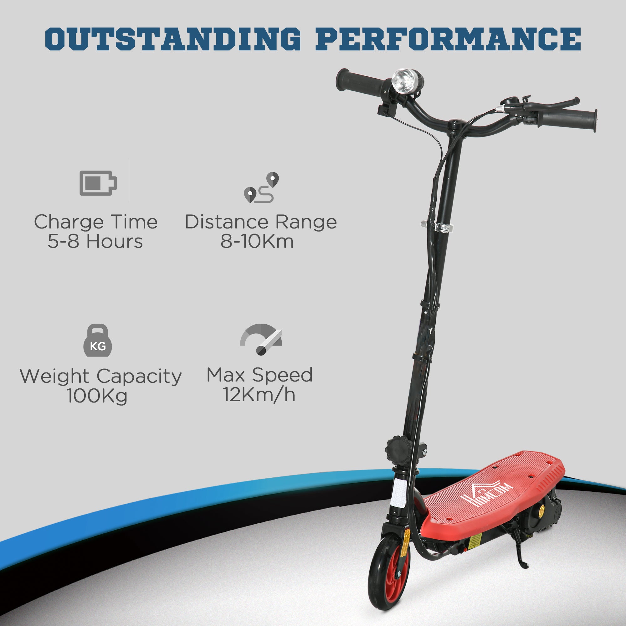 HOMCOM Foldable Electric Scooter, with LED Headlights, for Ages 7-14 Years, Red