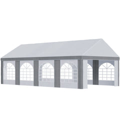 Outsunny 8m x 4m Marquee Gazebo with Sides, Level 4 Wind Protection & Waterproof, Light Grey
