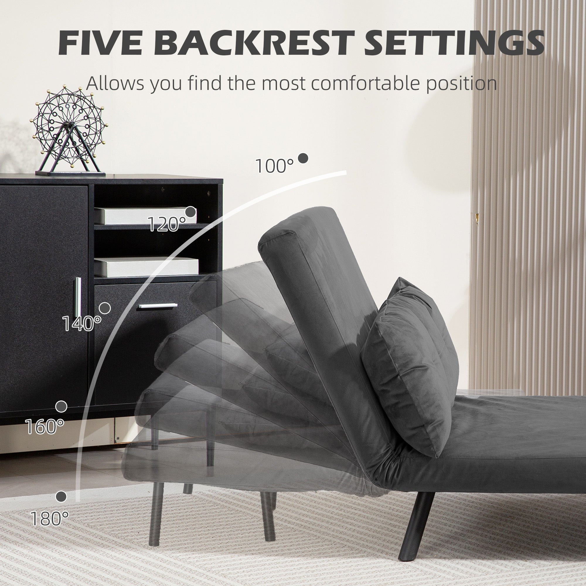 HOMCOM 4-in-1 Velvet-Feel Double Sofa Bed, with Pillows - Dark Grey