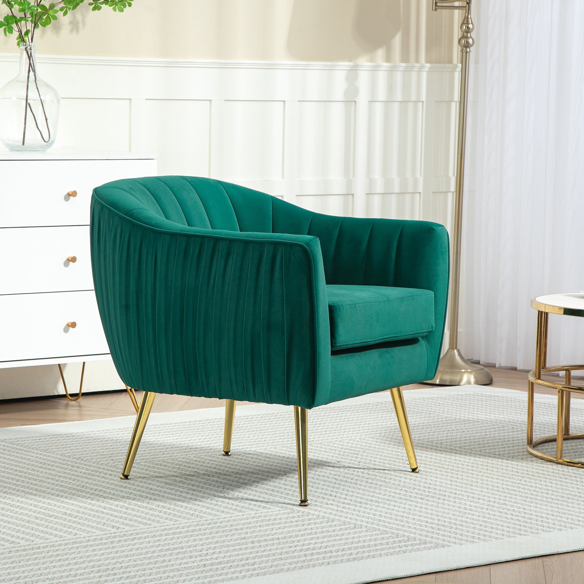 HOMCOM Velvet-Feel Shell Back Accent Chair - Green