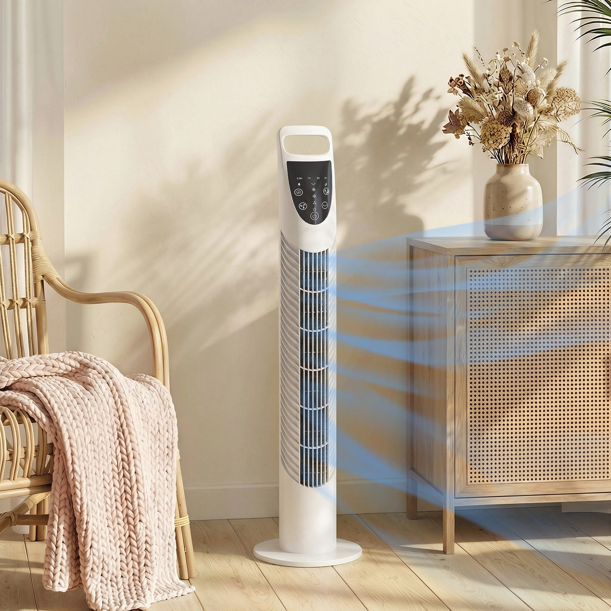 HOMCOM Tower Fan Oscillating 3 Speeds 3 Winds 40W w/ RC Timer Quiet - White