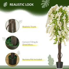 HOMCOM Artificial Plant White Wisteria Tree Faux Decorative Plant in Nursery Pot for Indoor Decor, 160cm