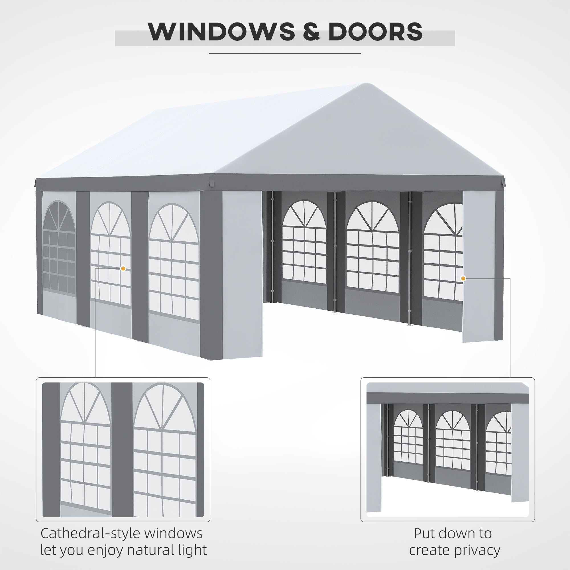 Outsunny 6m x 4m Marquee Gazebo with Sides, Level 5 Wind Protection & Waterproof, Light Grey