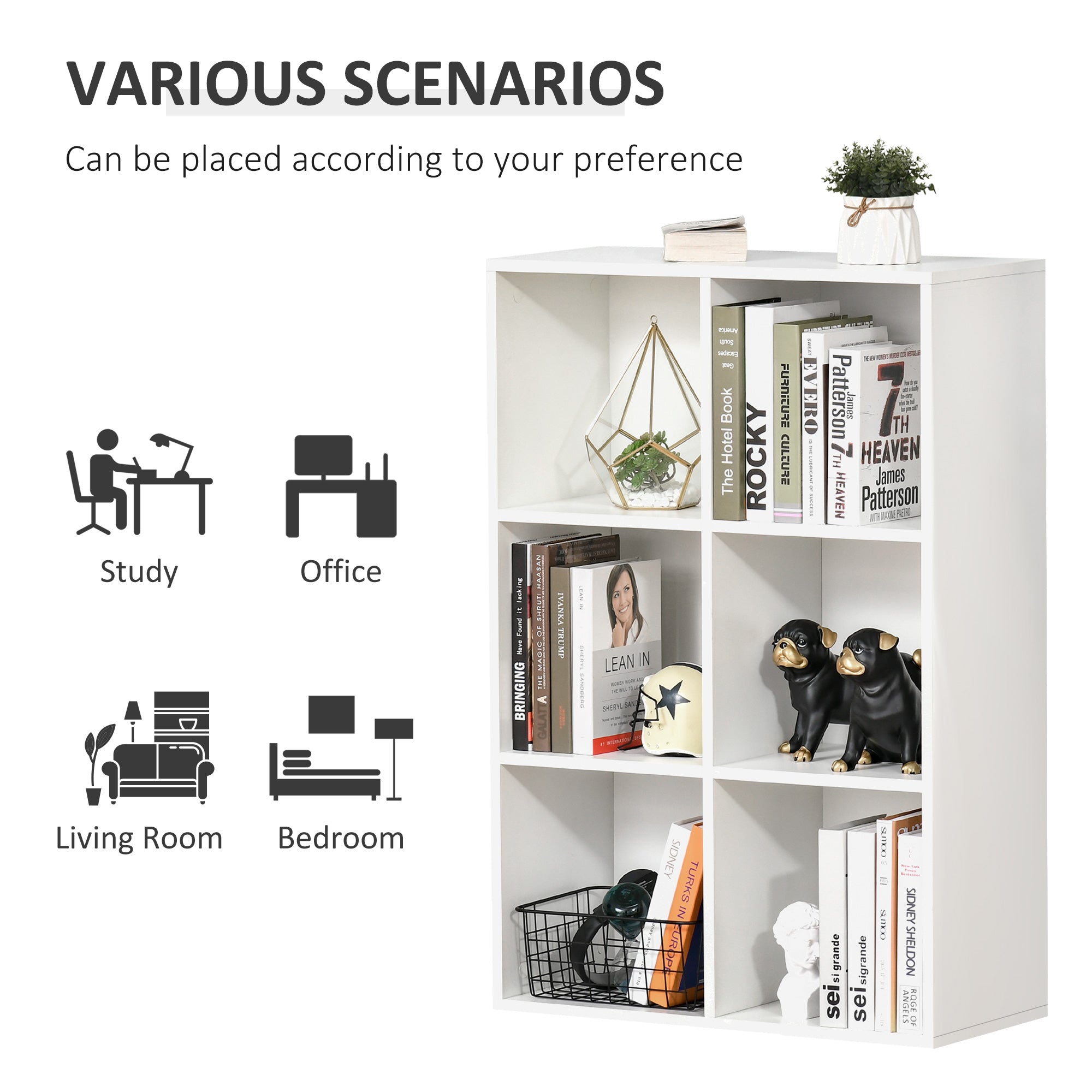 HOMCOM Six-Cube Bookcase - White Wood Effect