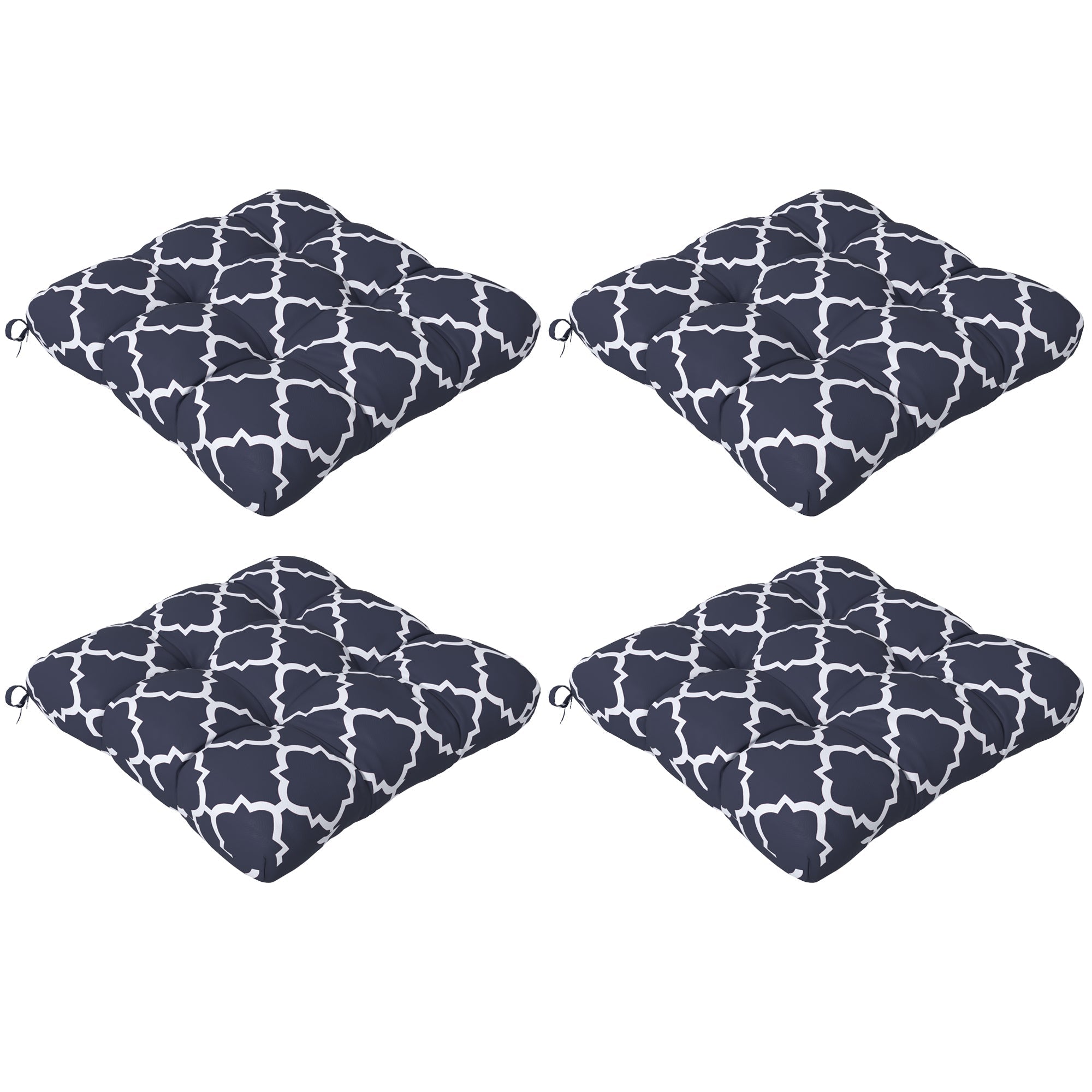Outsunny 4-Piece Seat Cushion Pillows Replacement, Patio Chair Cushions Set with Ties for Indoor Outdoor, Blue