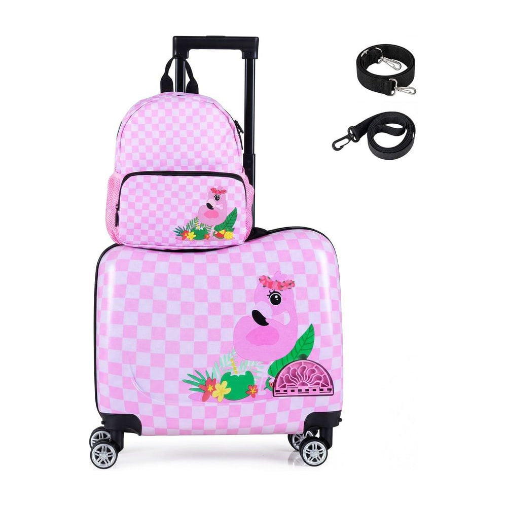 2 Pieces Kid Luggage Set with spinner wheels and lanyard for carry strap in pink and white