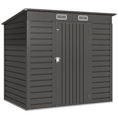 Outsunny 4 x 6ft Galvanised Metal Garden Shed, with Locking Door - Grey