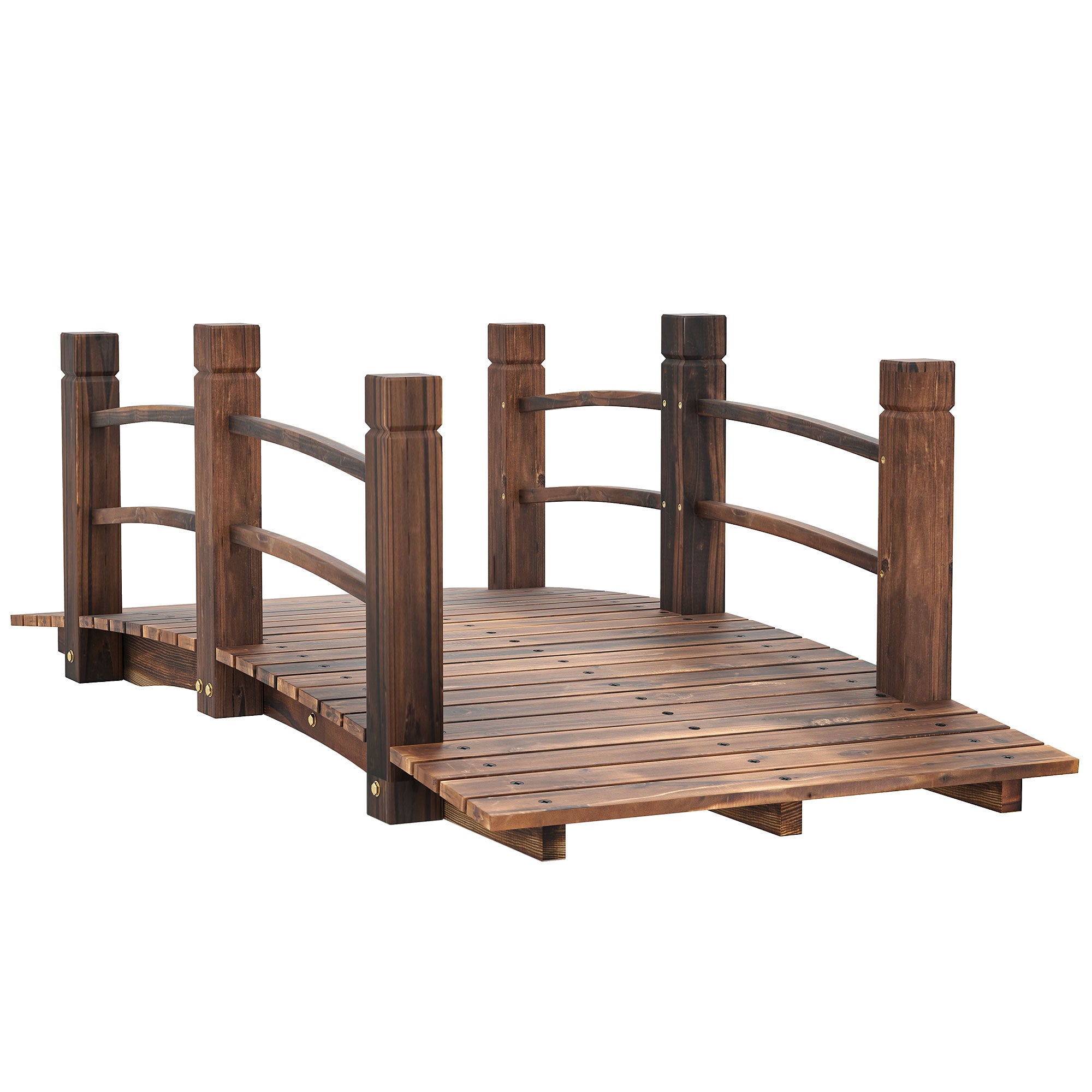 Outsunny 1.5M Wooden Garden Bridge Lawn D√É¬©cor Stained Finish Arc Outdoor Pond Walkway w/ Railings Water Yard Decoration