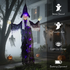 Outsunny 183 cm Life Size Halloween Animated Hanging Witch with Glowing LED Eyes & Body, Spooky Witch Scary Halloween Decorations, Battery Operated, Indoor Party Props