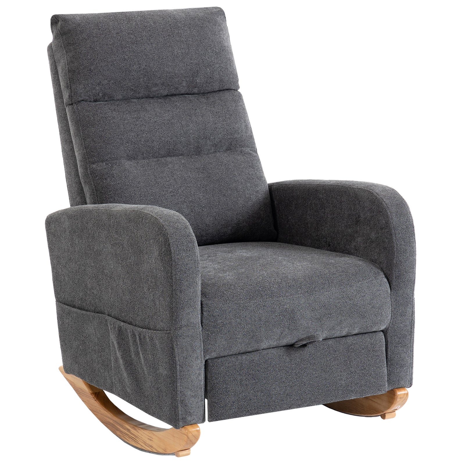 HOMCOM Upholstered Rocking Chair Retractable Footrest Rocker Chair High Back for Living Room Grey