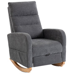 HOMCOM Upholstered Rocking Chair Retractable Footrest Rocker Chair High Back for Living Room Grey