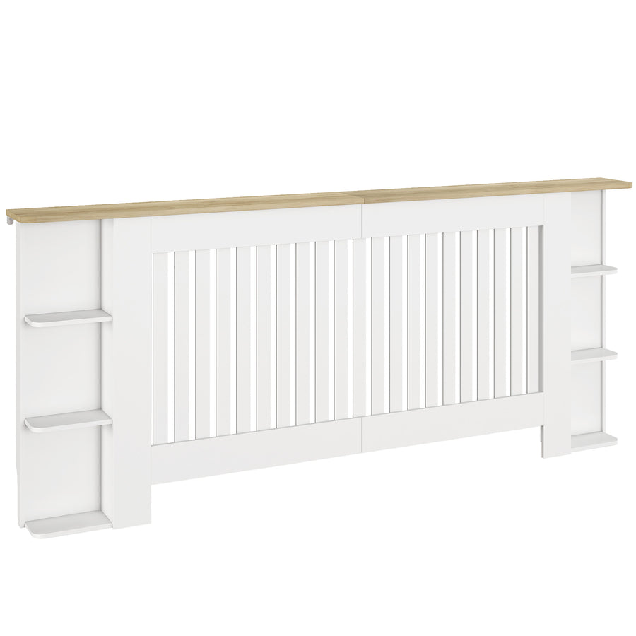 HOMCOM Radiator Cover with Open Storage Shelves, Vertical Slatted Cabinet Shelf Heater Cover for Living Room, Hallway, Extra Large, White