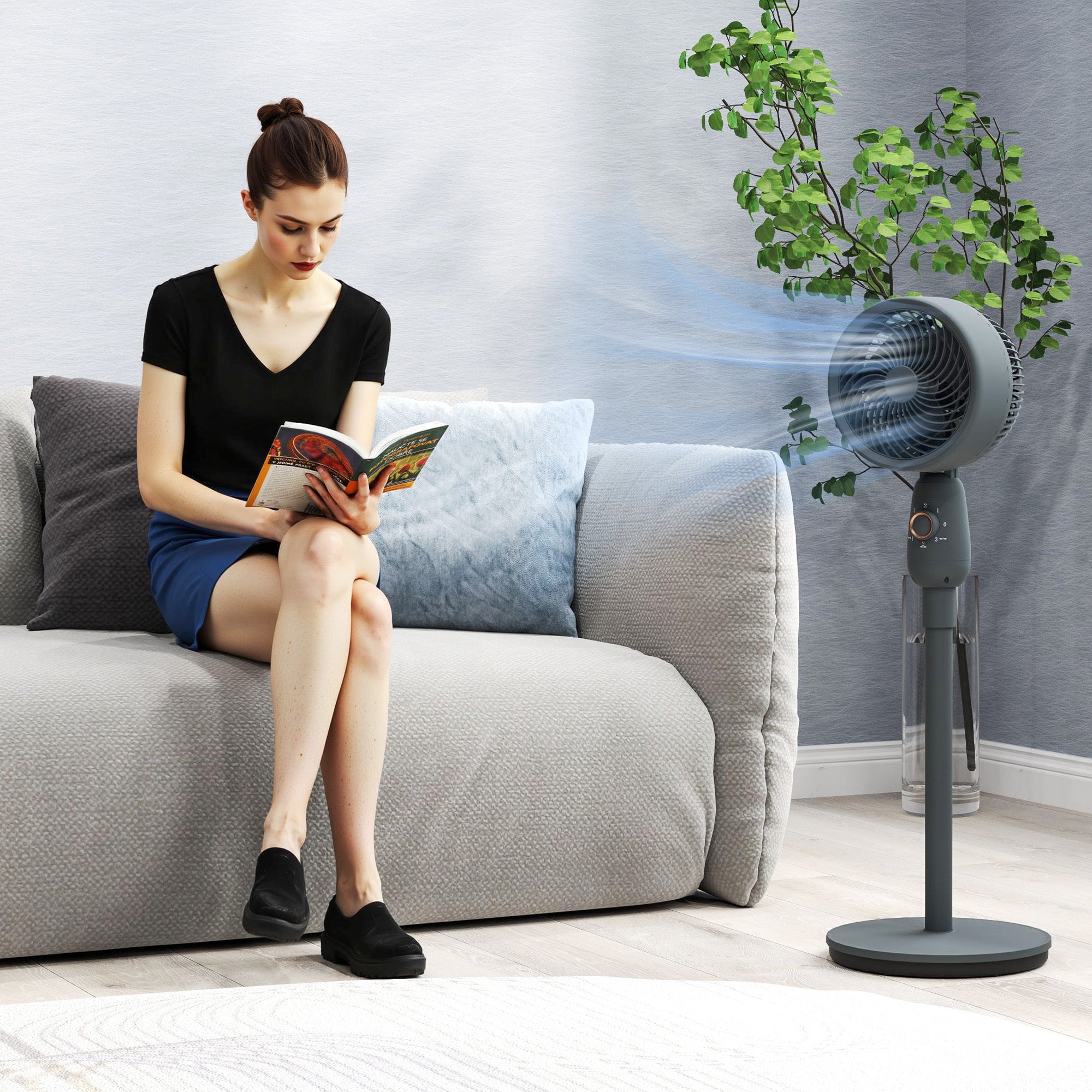 HOMCOM Pedestal Fan, Powerful Air Circulator, 12 Inch Floor Standing Fan with 3 Speed Settings, Oscillating Function for Bedroom, Home and Office, Grey