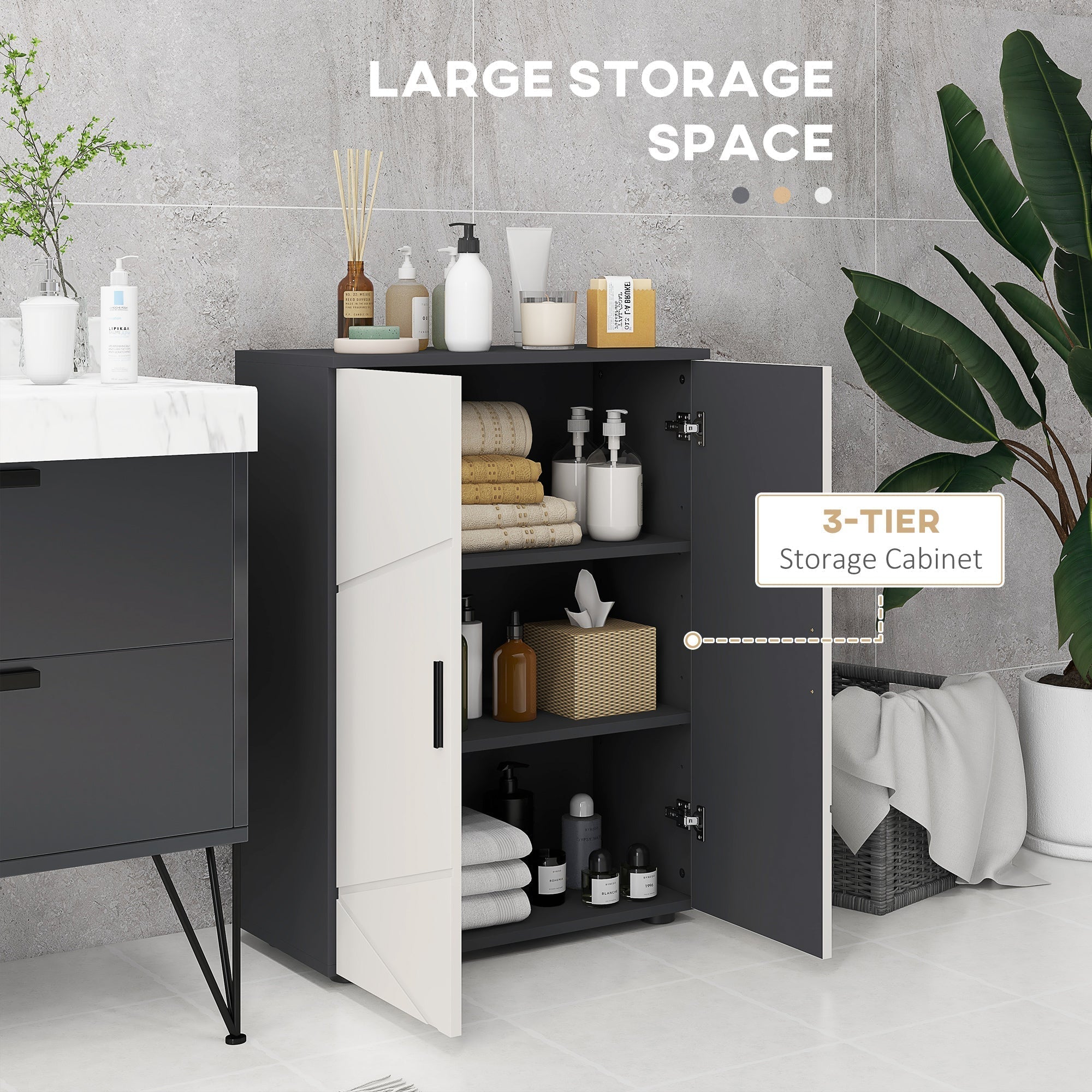 kleankin Small Bathroom Cabinet, Bathroom Storage Cabinet with 2-Doors Cupboard, 2 Adjustable Shelves and Soft Close Mechanism, Grey