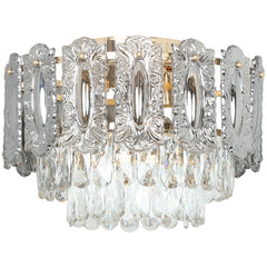 HOMCOM Chandelier Ceiling Light, 3-Light Vintage Flush Mount Fixture with Dual Crystal and Smoke Glass Shade, LED Ceiling Light for Living Room Bedroom, 3 E27 Sockets, Bulbs Not Included, Gold Tone