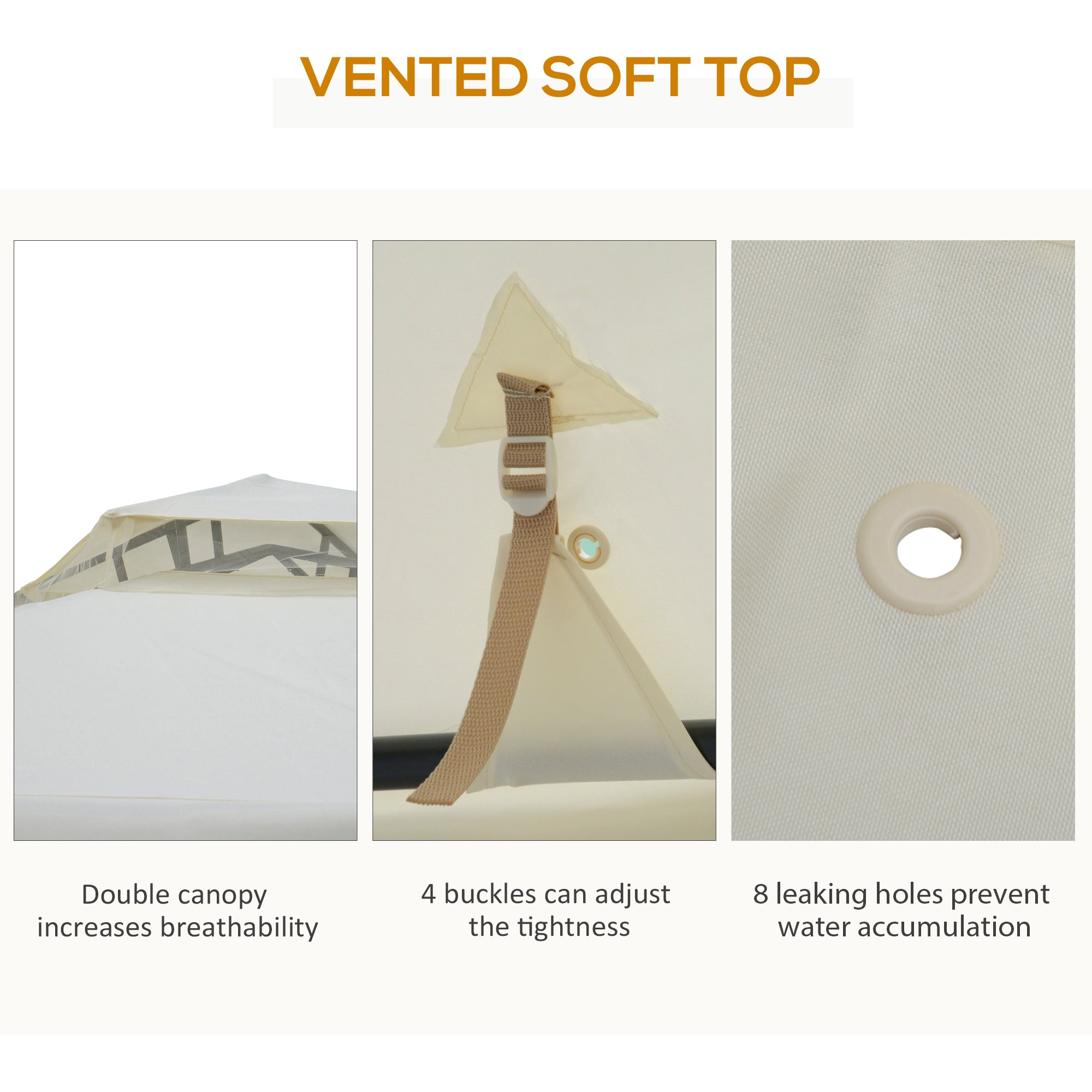 Outsunny 3 x 3 m Metal Gazebo, Garden Pavillion, Double√Ç Roof Outdoor Canopy Shelter with Mesh Sidewalls, Cream White