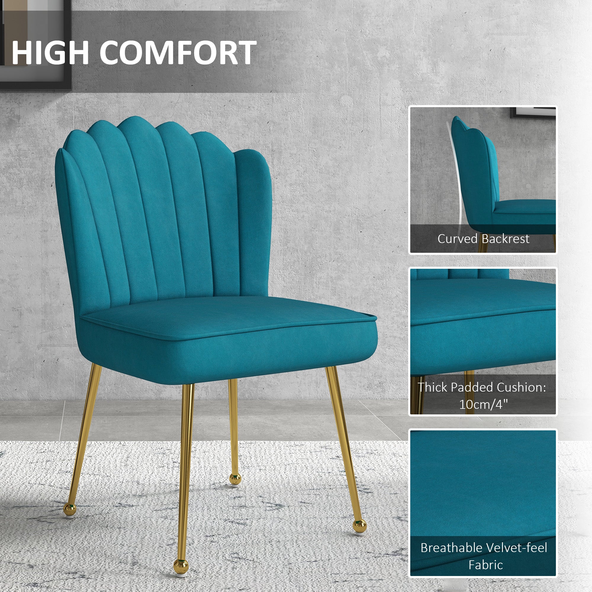 Set of 2 Velvet-Feel Shell Accent Chair - Blue