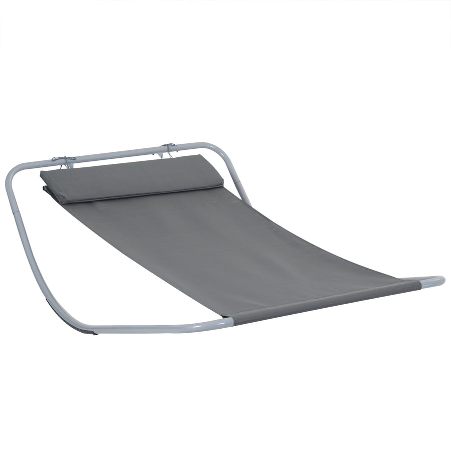 Outsunny Rocking Sun Lounger, Single Garden Lounger Sunbed with Headrest Pillows, Texteline Outdoor Rocking Chair Swing Hammock Daybed with Metal Frame for Patio, Terrace, 212 x 132 x 66 cm, Grey