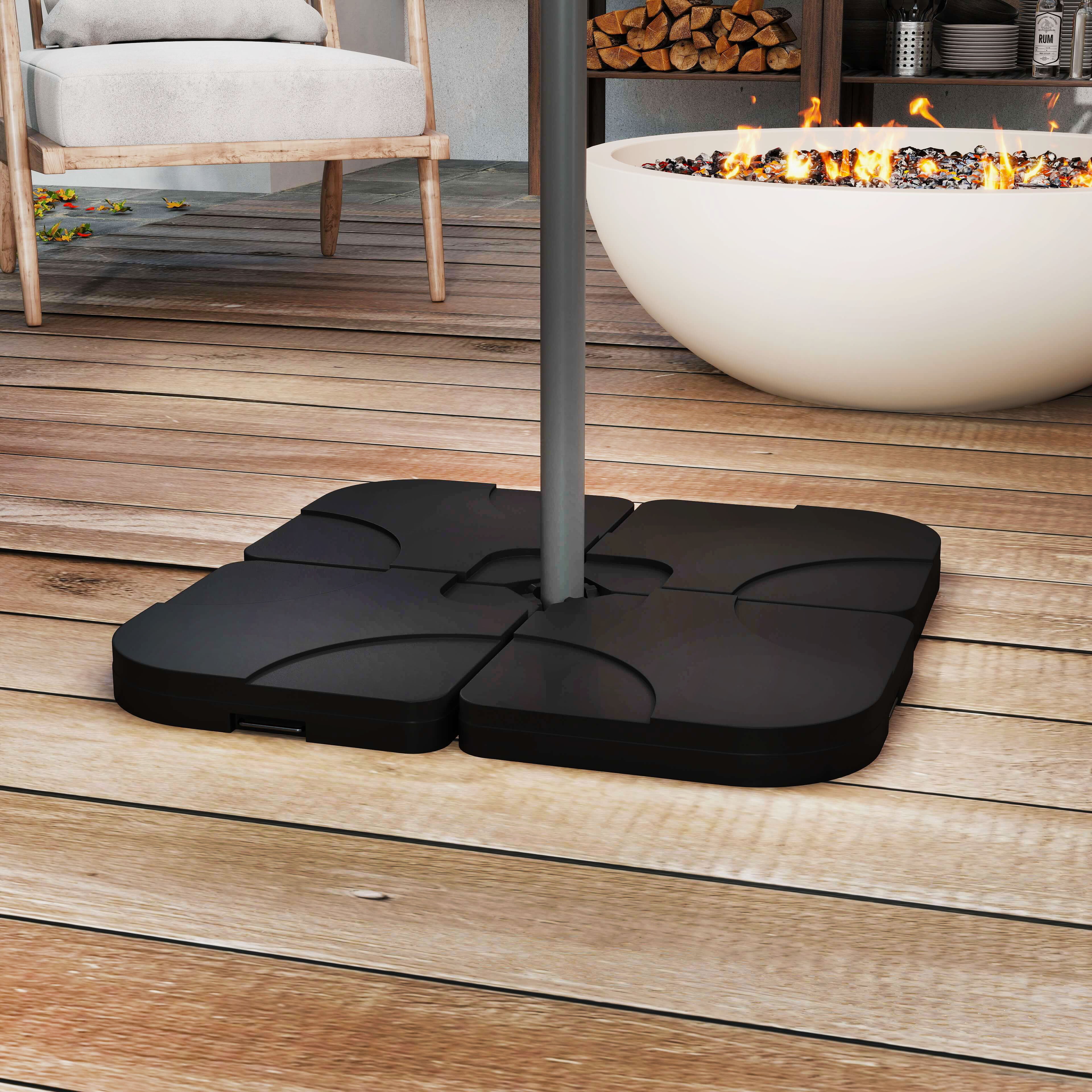 Outsunny 4 Pieces Parasol Base Stand Weights for Banana Hanging Cantilever Umbrella, Water and Sand Filled, Up to 72kg, Black