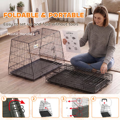 PawHut 35"(90 cm) Car Dog Crate Medium Large Collapsible Slanted Travel Dog Cage with Tray for Car Boot