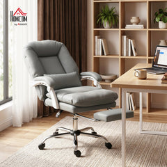 HOMCOM Ergonomic Executive Office Chair, Reclining Desk Chair with Lumbar Support, Footrest, Plush Thick Cushion, Grey