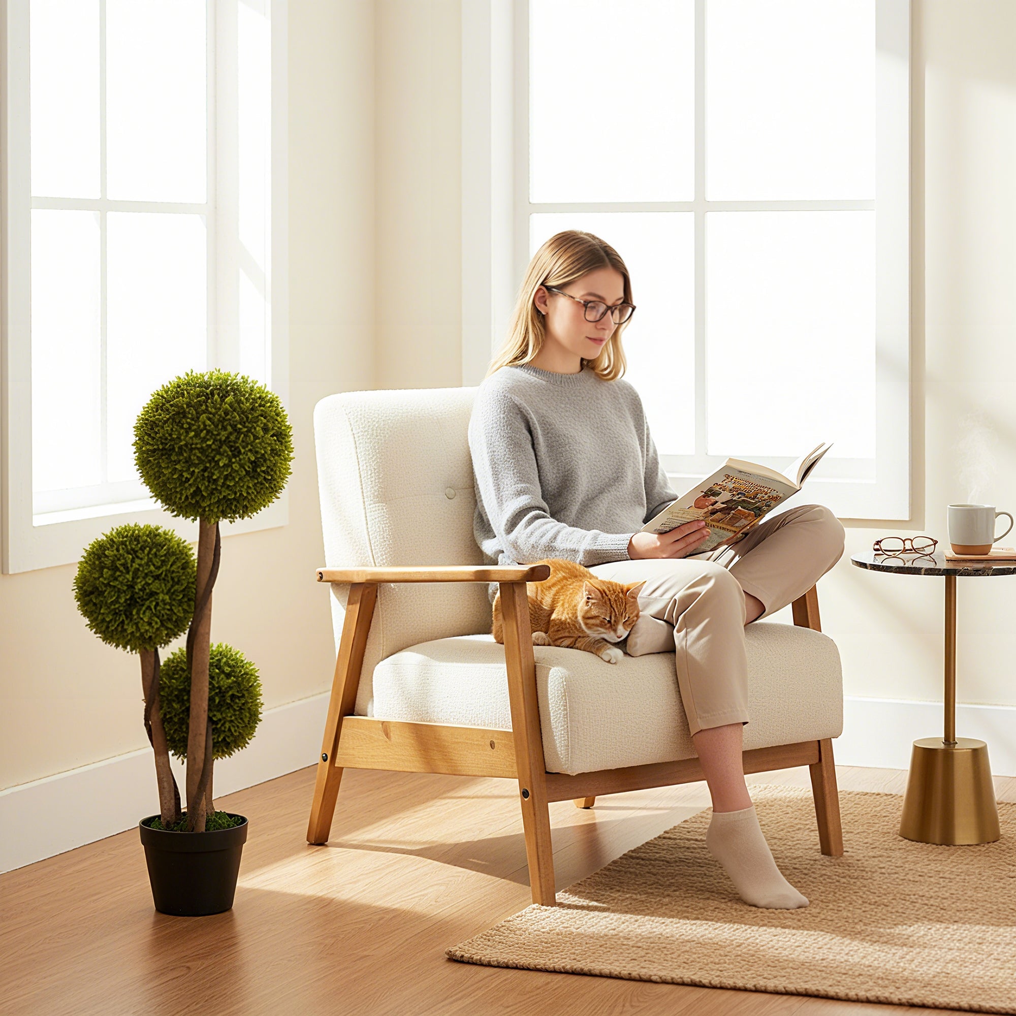 HOMCOM Decorative Artificial Trees Boxwood Ball Topiary Trees Set of 2 in Pot, Fake Plants for Home Indoor Outdoor Decor