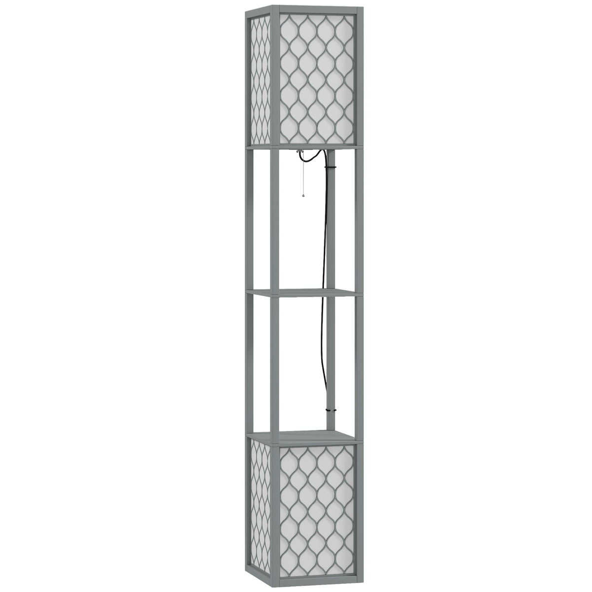 HOMCOM Floor Lamp with Shelves, Dual Light, Modern Tall Standing Lamps, with Pull Chain Switch (Bulb not Included), Light Grey