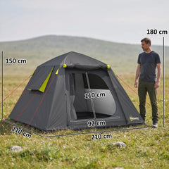 Outsunny Camping Tent 3000mm Waterproof Tent with 2 Doors for 2 Person, Grey & Green