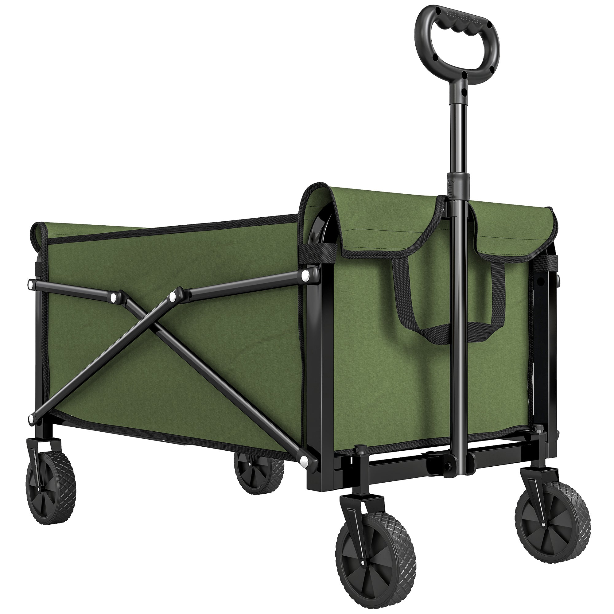 Outsunny 81L Festival Trolley on Wheels, Compact Garden Folding Trolley Cart with Adjustable Handle 80L Green