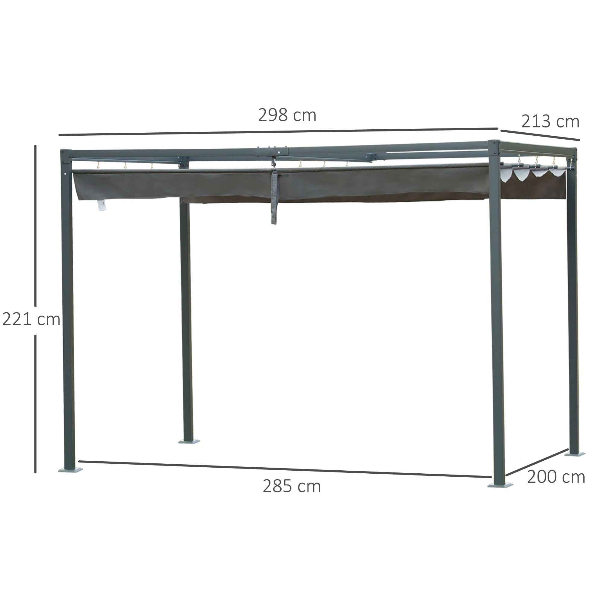 Outsunny 3 x 2m Metal Outdoor Pergola with Retractable Roof, Outdoor Gazebo Canopy Shelter with Drainage Holes for Garden, Patio, Lawn, Grey