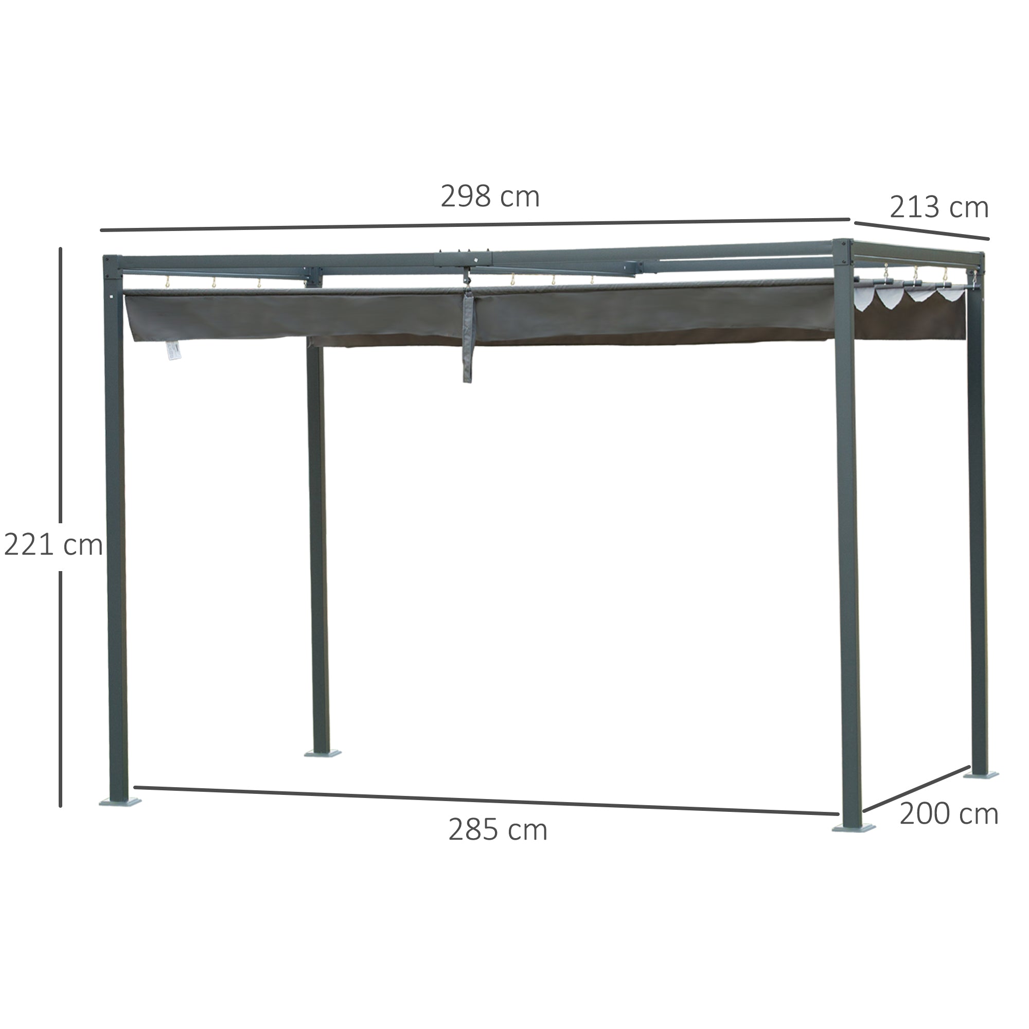 Outsunny 3 x 2m Metal Outdoor Pergola with Retractable Roof, Outdoor Gazebo Canopy Shelter with Drainage Holes for Garden, Patio, Lawn, Grey