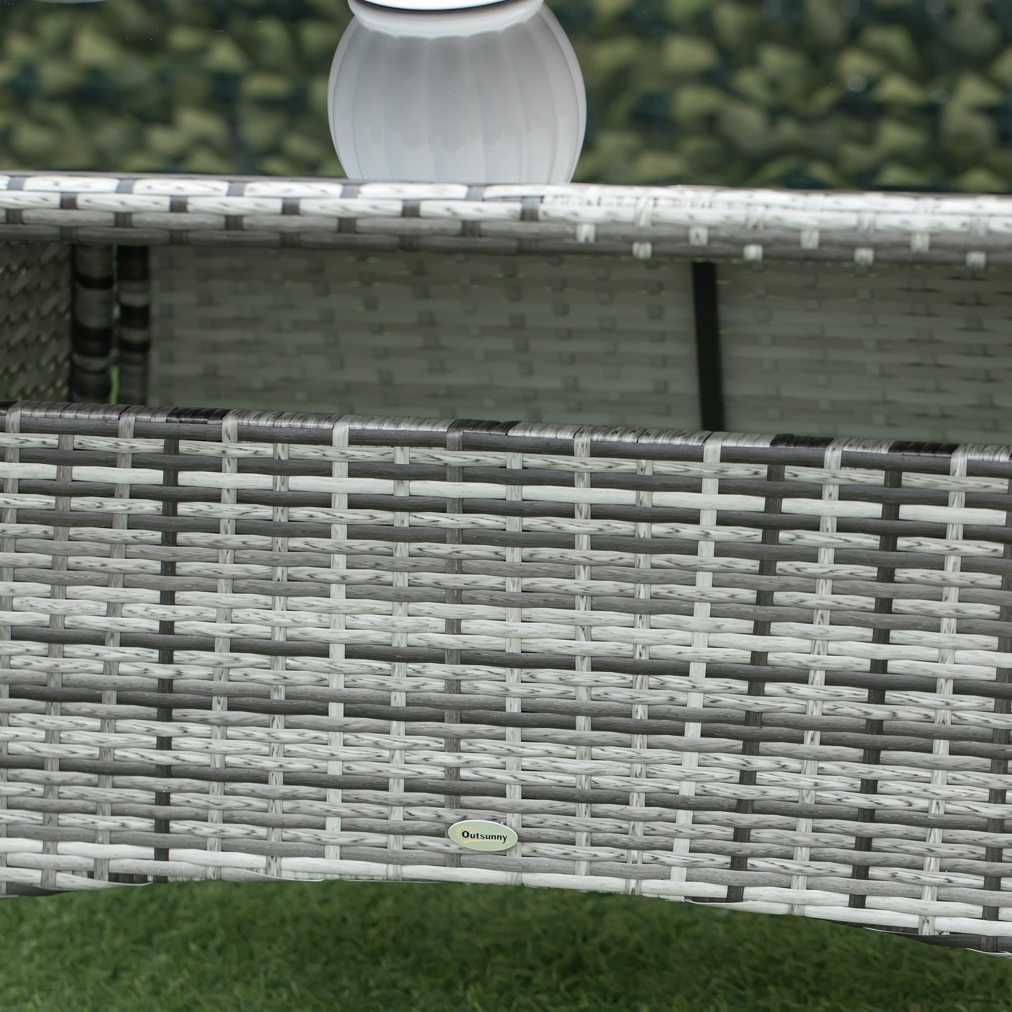 Outsunny 7-Piece Rattan Garden Furniture Set with Cushions, 6 Seater Garden Table and Chairs, Rattan Dining Set with 6 Armchairs, Rectangular Glass Top Table, Grey