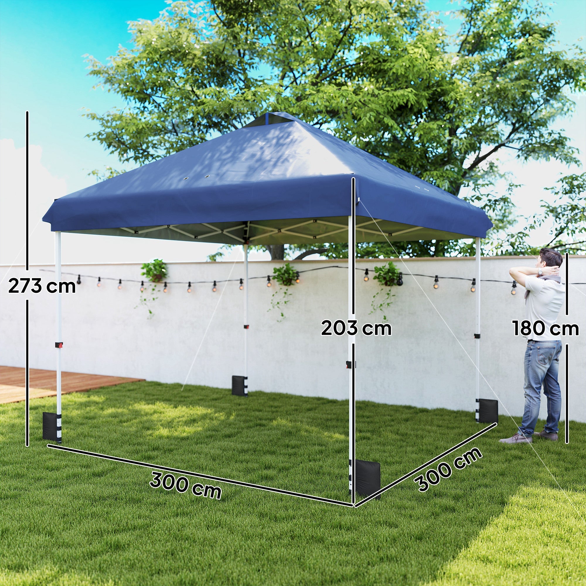 Outsunny 3 x 3 m Pop Up Gazebo with Wheels, UPF50+ One-Touch Outdoor Garden Party Tent Marquee Wedding Awning Canopy, Dark Blue