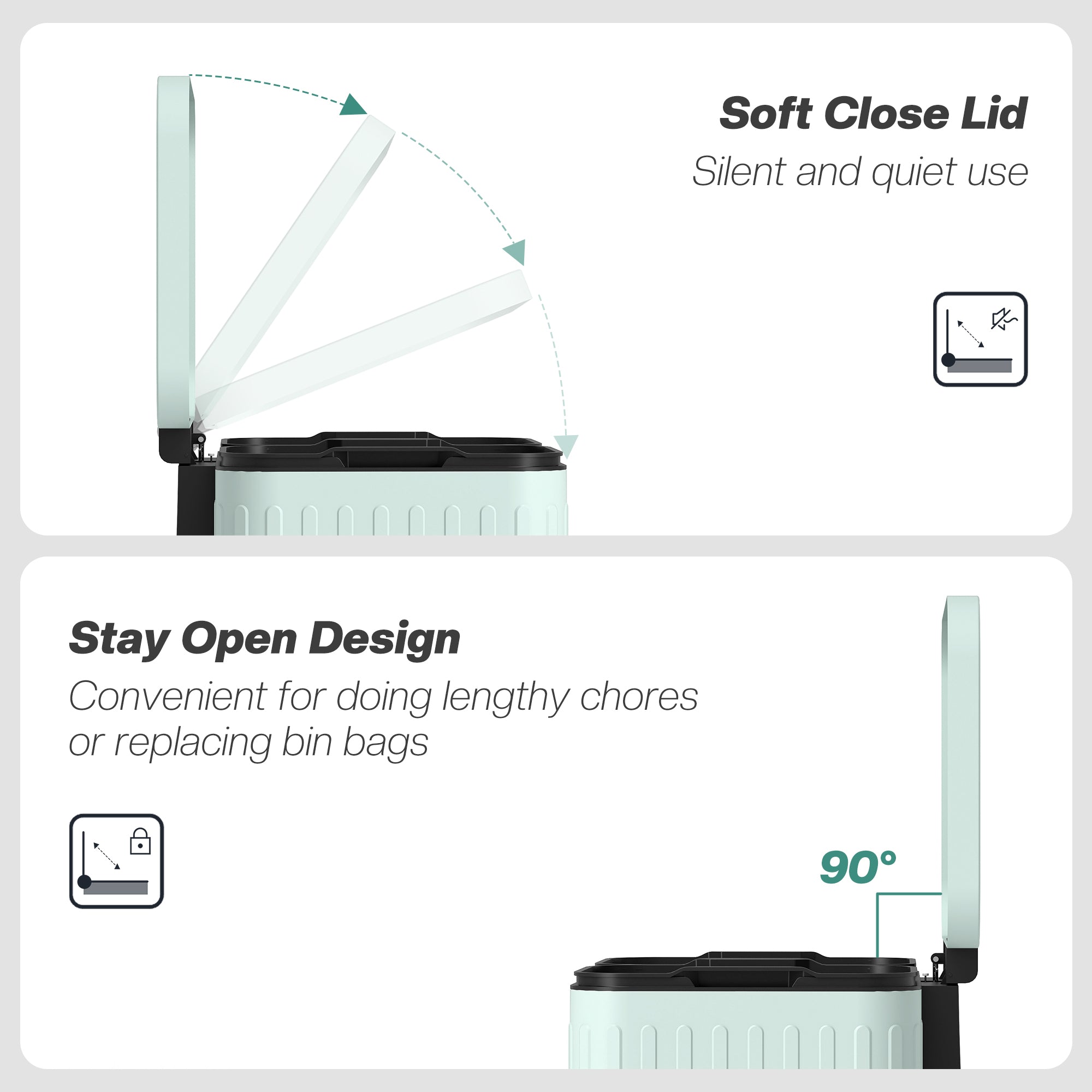 HOMCOM 40L Dual Compartment Rubbish Bin, with Soft-Close Lid - Green